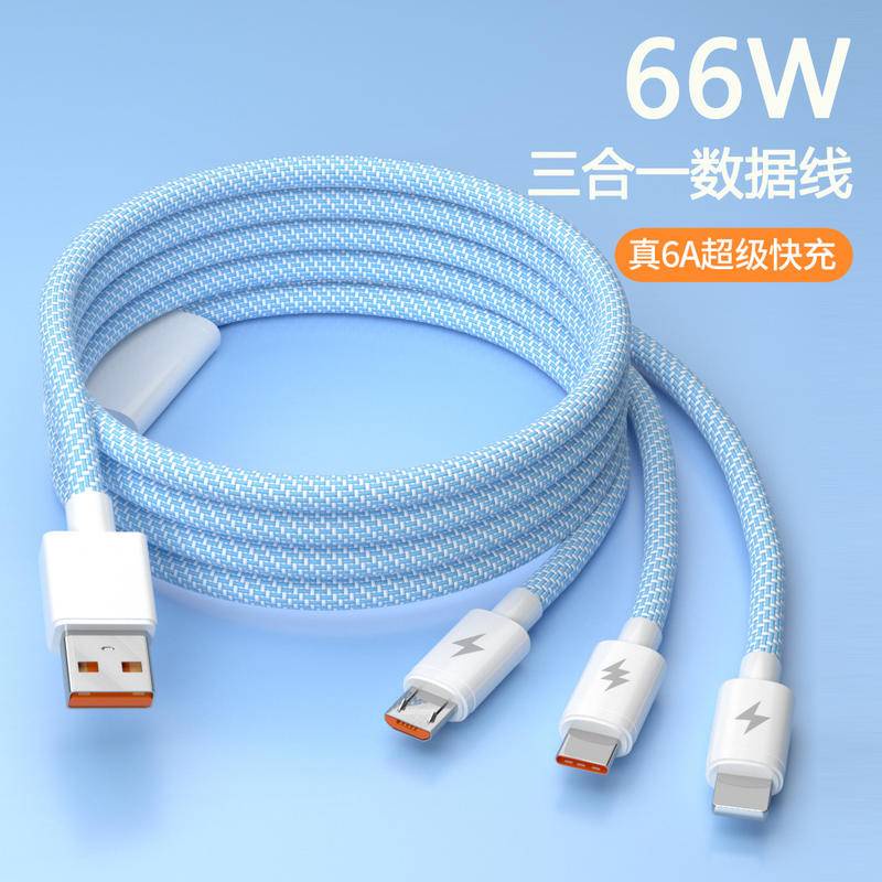Dây Cáp Sạc Nhanh 66w Màu Macaron Bện Ba Điểm Phù Hợp Với Apple Android Type C