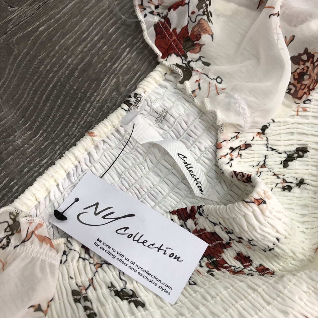 Đầm NY collection smocking cổ vuông babydol trắng hoa