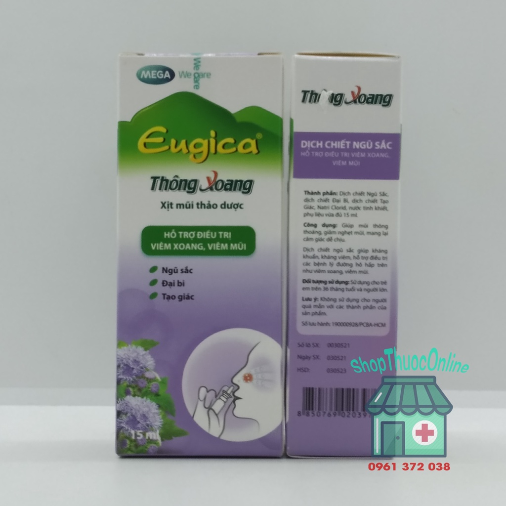 Xịt mũi thảo dược THÔNG XOANG EUGICA hoa ngũ sắc chai 15ml