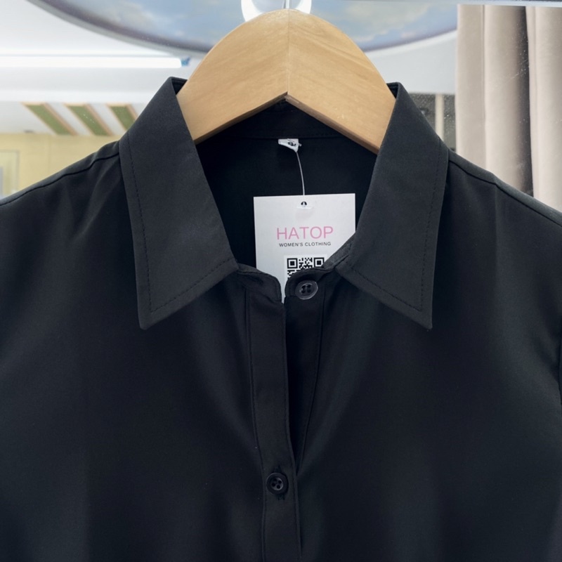 Áo sơ mi nữ tay ngắn HATOP cao cấp vải cotton loại 1 màu đen ASND214