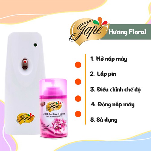 Máy Xịt Thơm Phòng Tự Động Jape Máy Xịt Phòng Tự Động Chính Hãng - Hương Floral -  600ml [Gồm 1 Máy + 2 Lõi]