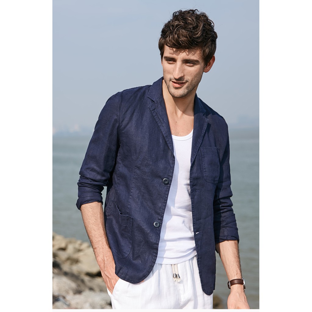 quần blazer nam Áo vest Blazer Linen nam dáng lửng, thời trang phong cách trẻ trung