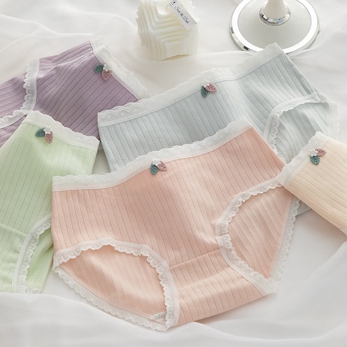Quần Lót Cotton Lưng Vừa Viền Ren Thoáng Khí Cho Nữ Sinh