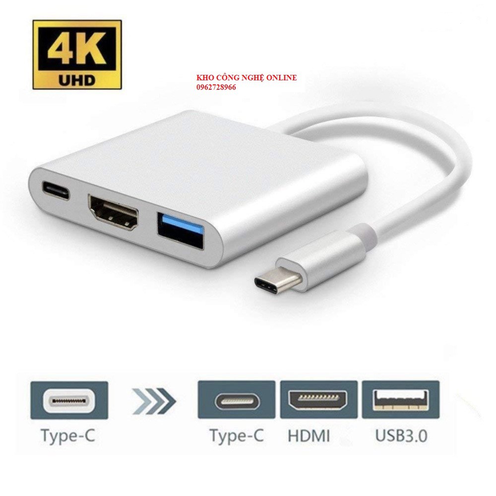 Adapter cáp chuyển Type-C sang HDMI 4k/USB/TypeC 3 trong 1 dùng cho Macbook, iPad, Smart Phone