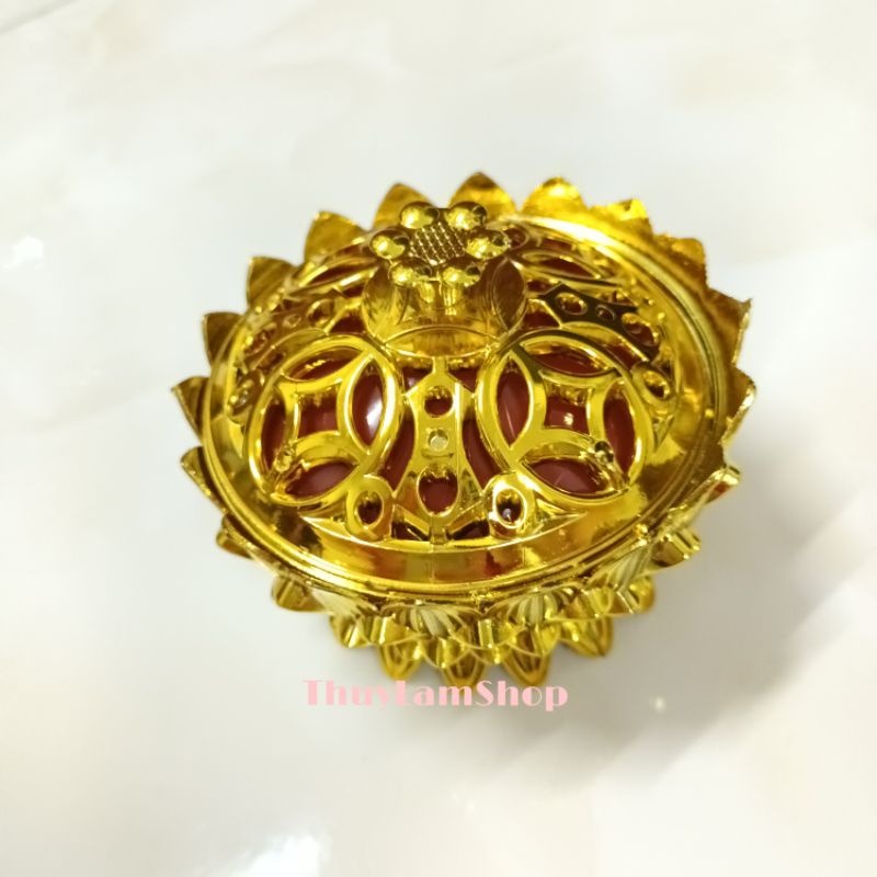 Thố sen thiếc vàng đựng đồ thờ cúng phong thủy đặt bàm thờ Thần tài Gia tiên ý nghĩa bình an tramg trọng