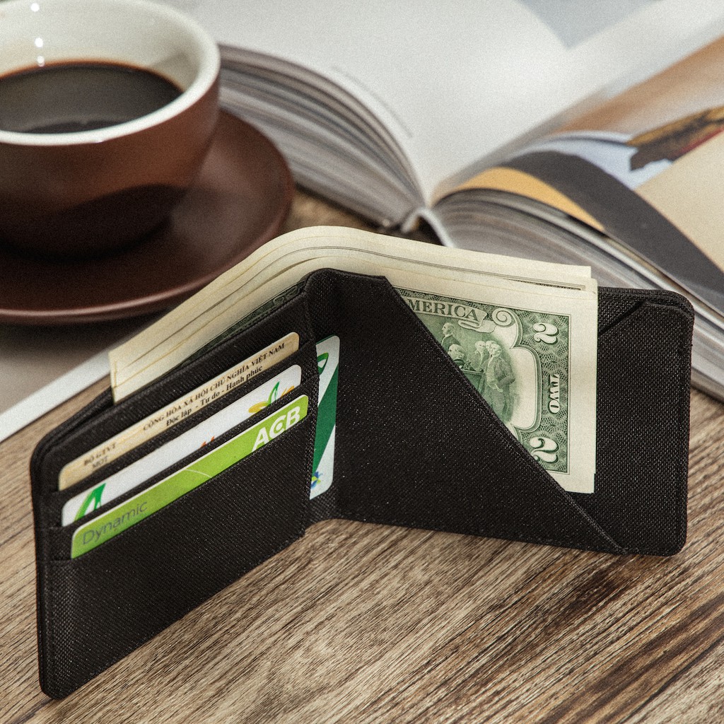 [Mã LT50 giảm 50k đơn 250k] Ví Vải Ngang RECKLESS Gary Wallet ( Thiết Kế Chéo, Ngăn Rút Tiền Nhanh ) - Màu Đen