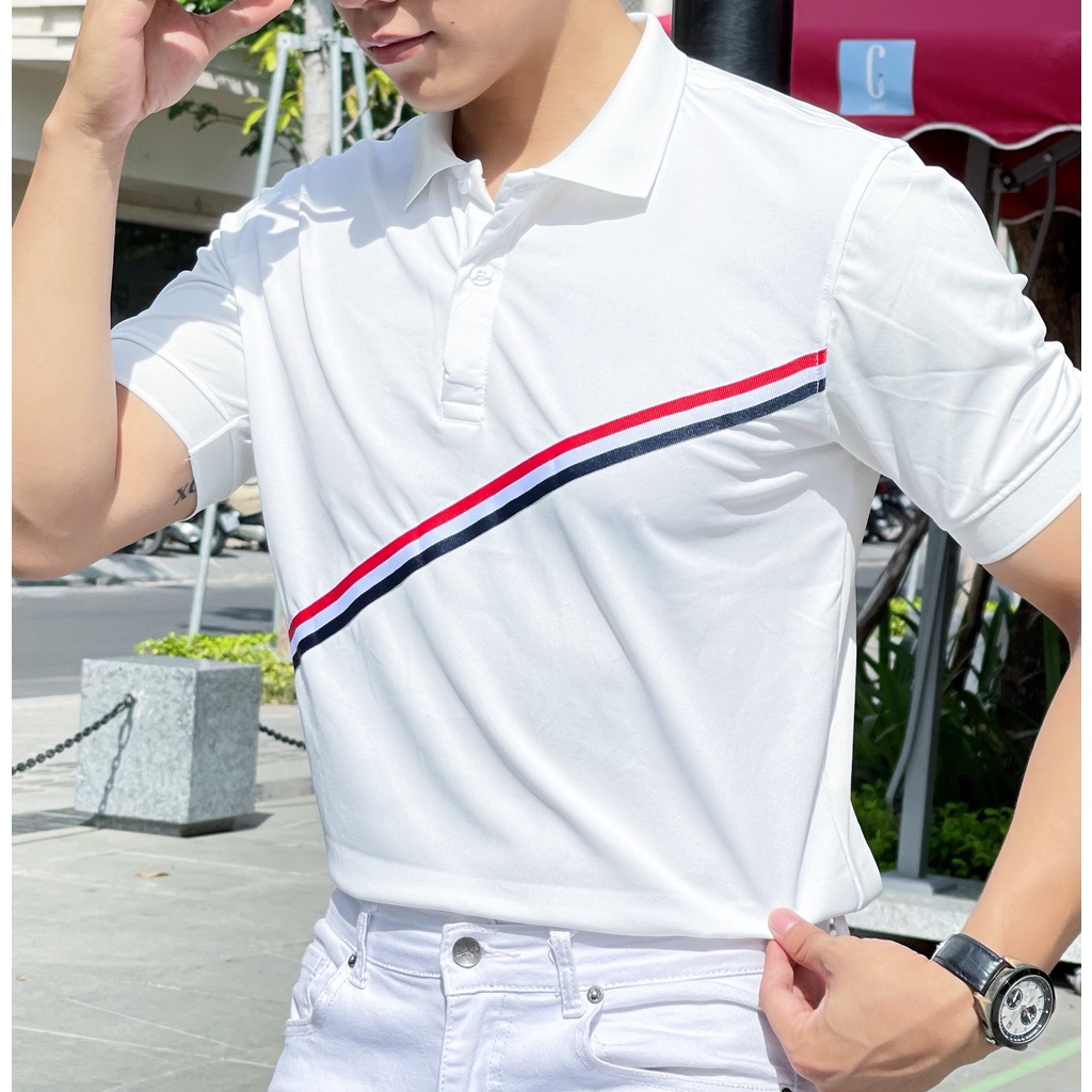 Áo polo nam cổ bẻ phối dây chéo chất vải cá sấu Cotton xuất xịn,chuẩn form, sang trọng - thanh lịch TB037