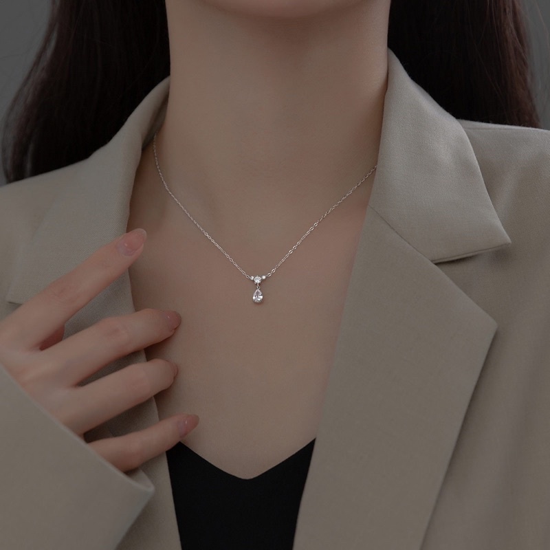 Dây chuyền bạc nữ đính đá hình giọt nước DUYSON SILVER, vòng cổ bạc 925 cao cấp đẹp nữ tính [DCKX42]