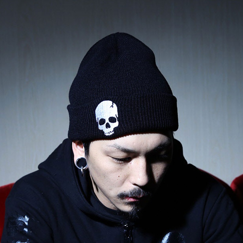 Mũ Len Beanie Dày Dặn Thêu Hình Bộ Xương Thời Trang
