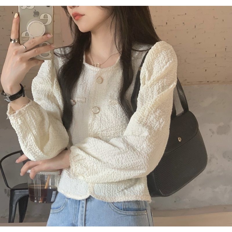 Áo Kiểu Tay Dài Phối Ren Họa Tiết Kẻ Sọc Thời Trang 2022 Cho Nữ