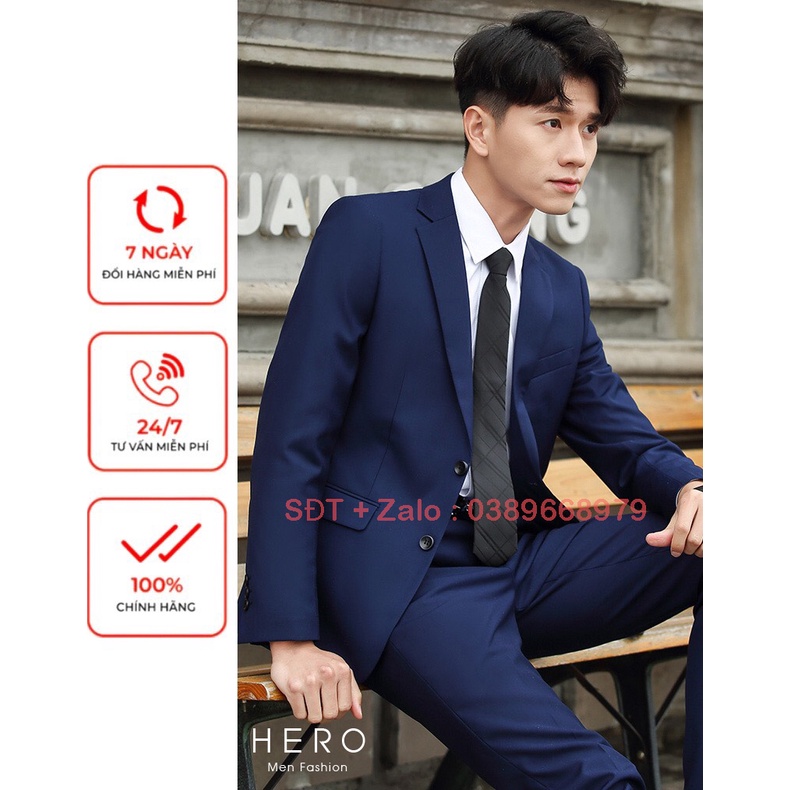 Bộ Vest Nam 2 Cúc Màu Đen, Màu Xanh Than, Fom Ôm Đẹp, Chất Vải Sịn