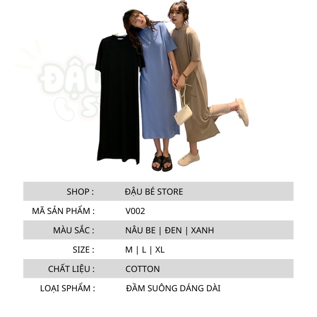 Váy Thun Suông Dáng Dài Màu Trơn Cổ Tròn Ulzzang - Đầm Xuông Nữ Form Rộng Tay Lỡ Thoáng Mát Năng Động - Daube - V002