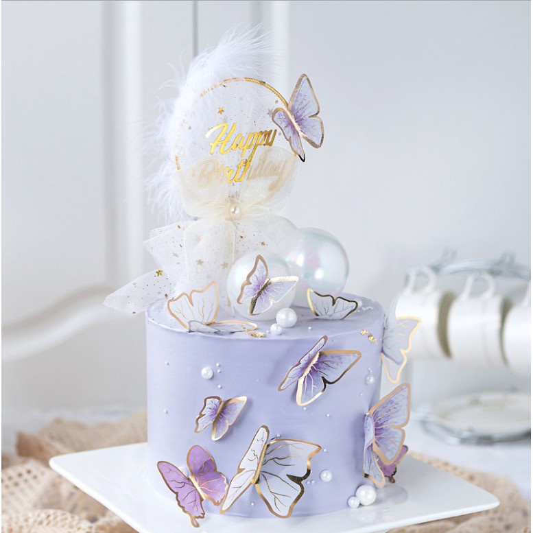 Set 11 Bươm Bướm 3D Nhiều Màu Trang Trí Bánh Kem