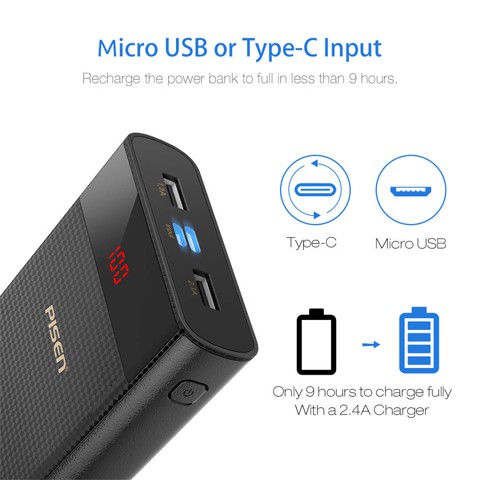 Sạc dự phòng PISEN Power Cube 20000mAh (2x USB 1.5A/2.1A, 1xType-C, 1xMicro USB) - Hàng chính hãng