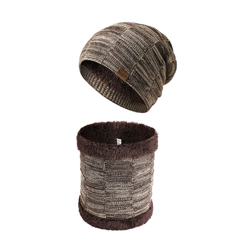 Bộ Mũ Beanie Dệt Kim Dày Dặn Kèm Khăn Choàng Cổ Giữ Ấm Thời Trang Cho Nam