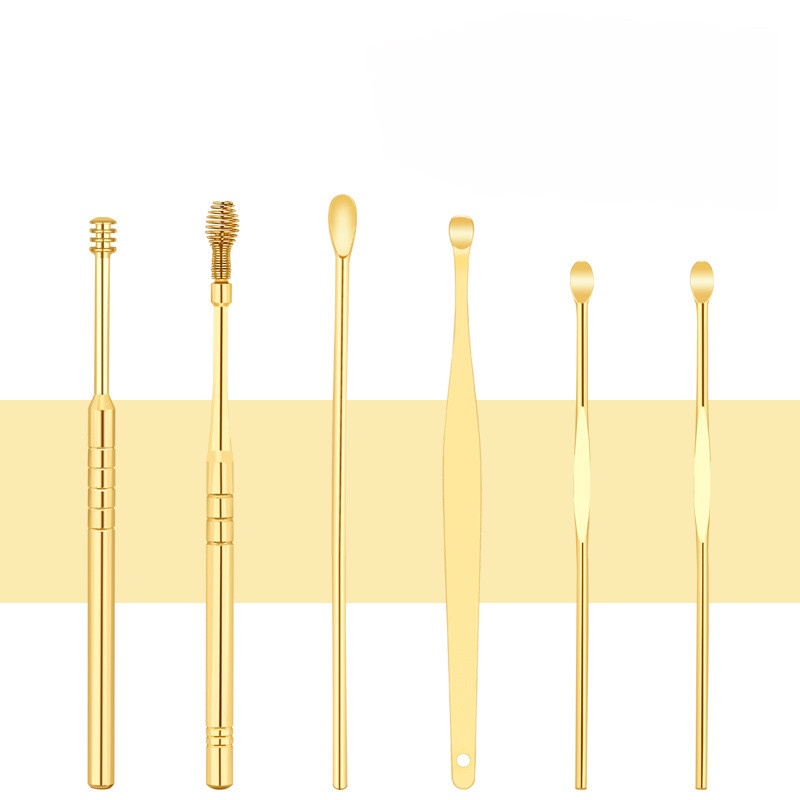 Bộ lấy ráy tai, bộ ngoáy tai, dụng cụ lấy ráy tai 6 món Tặng kèm túi đựng da treo chìa khóa sang trọng