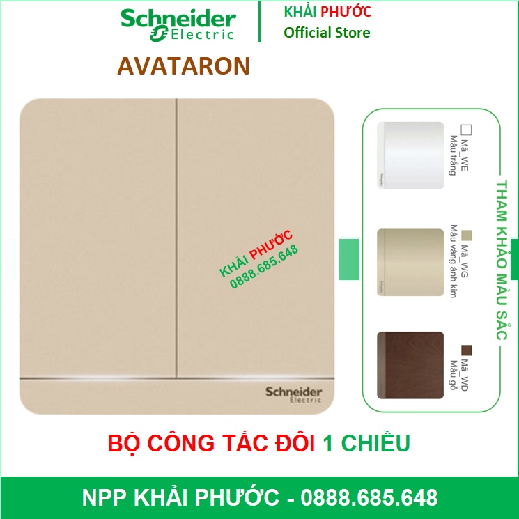 BỘ CÔNG TẮC ĐÈN 2 ĐÔI 1 CHIỀU 16A AVATARON VUÔNG SCHNEIDER E8332L1LED_WE_G19 E8332L1LED_WG_G19 E8332