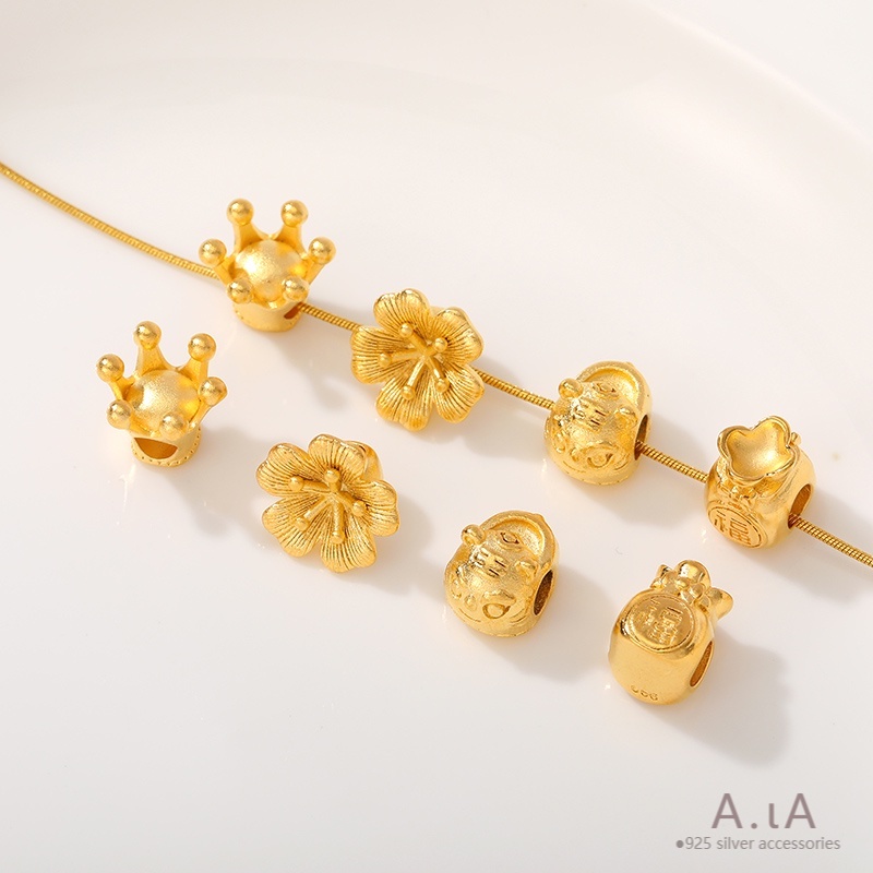 █diy゜14k●1 Miếng°Túi Hạt Xỏ Lỗ Lớn Màu Vàng Cát / Hoa Anh Đào / Rồng / Hoa Anh Đào May Mắn diy Làm