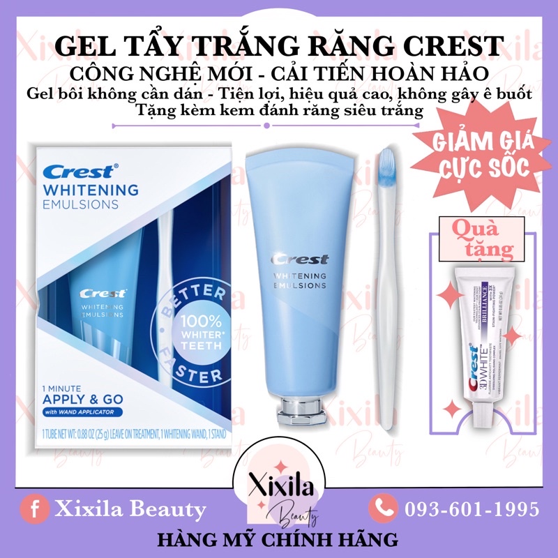 GEL tẩy trắng răng Crest Whitening Emulsions Leave-on Teeth Whitening with Wand Applicator