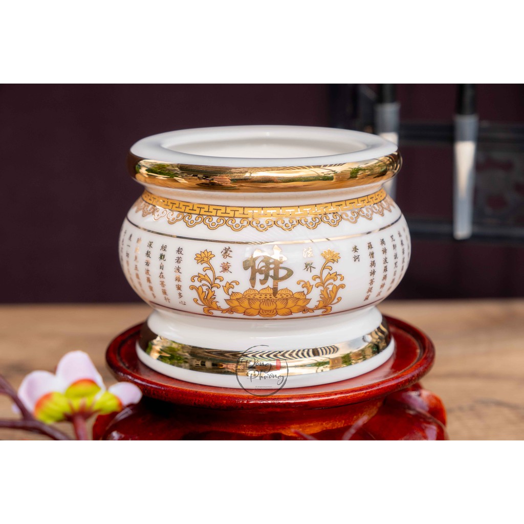 Lư Hương - Bát Hương Sứ Trắng Tâm Kinh Cao Cấp dùng cho thờ cúng