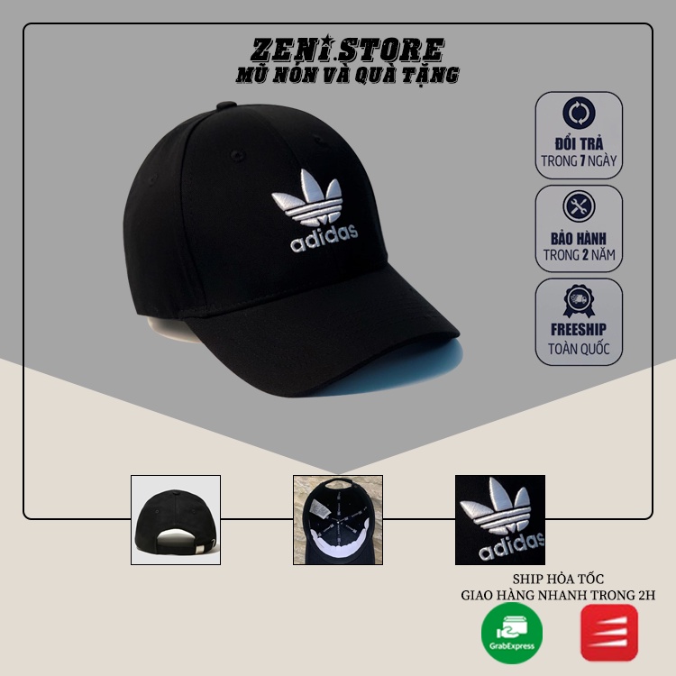 Mũ lưỡi trai, Nón kết xuất khẩu Zeni Store Adi.das đen logo trắng thêu chữ nổi Siêu HOT Freeship, Full Hộp