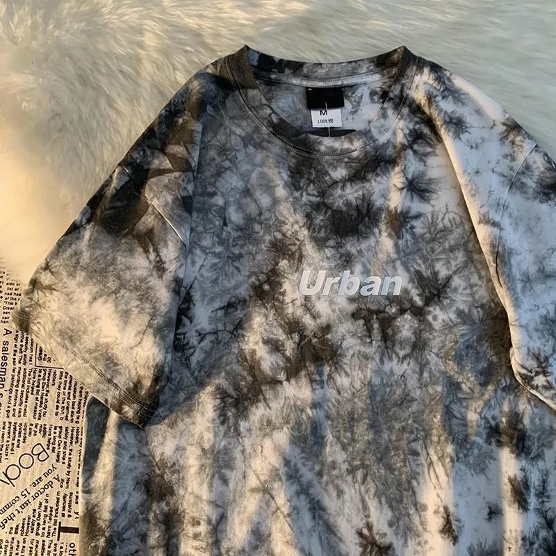 Áo thun COZOK ngắn tay dáng rộng phối màu nhuộm dễ phối đồ