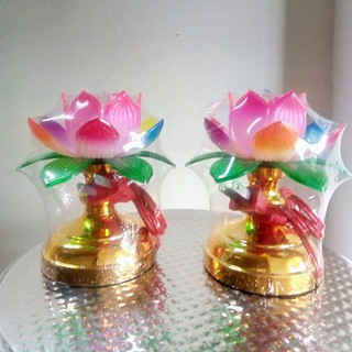 Bộ đèn bàn thờ hoa sen HS-01 đế vàng (nhỏ)
