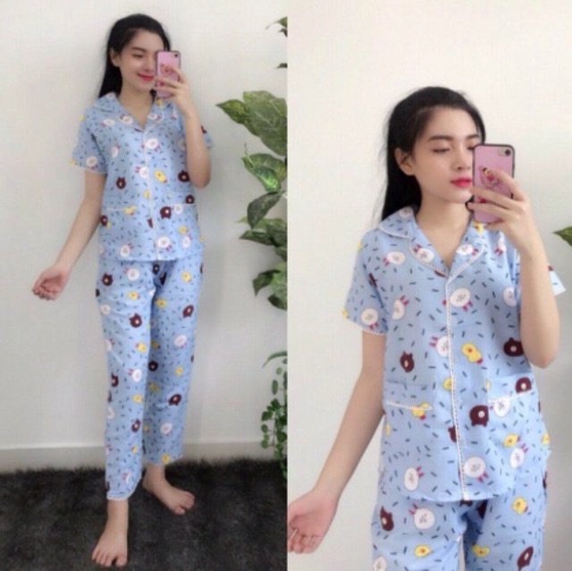 Bộ pijama áo cộc quần dài dành cho người từ 42 đến 55kg chọn màu ngẫu nhiên