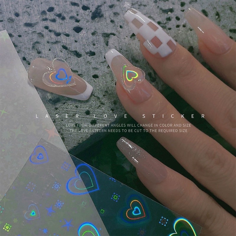 [Hàng mới về]Miếng dán móng laser hoạ tiết ánh kim siêu xinh bắt sáng trend nail