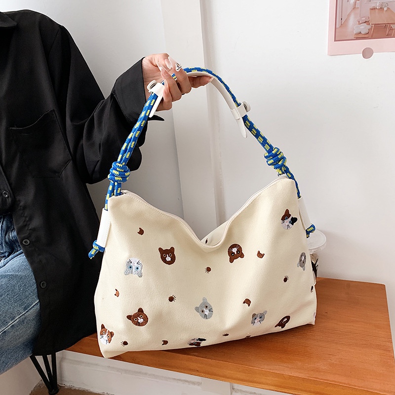 Túi Xách Đeo Vai Vải Bạt Sức Chứa Lớn Mẫu Mới 2022 Phong Cách Nhật Bản Dễ Phối Đồ Cho Nữ