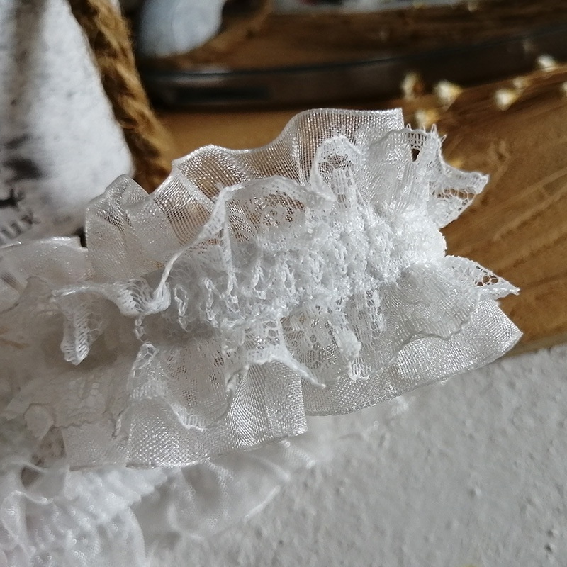 Cuộn dây ruy băng co giãn 1m 4cm bản rộng phối ren hoa