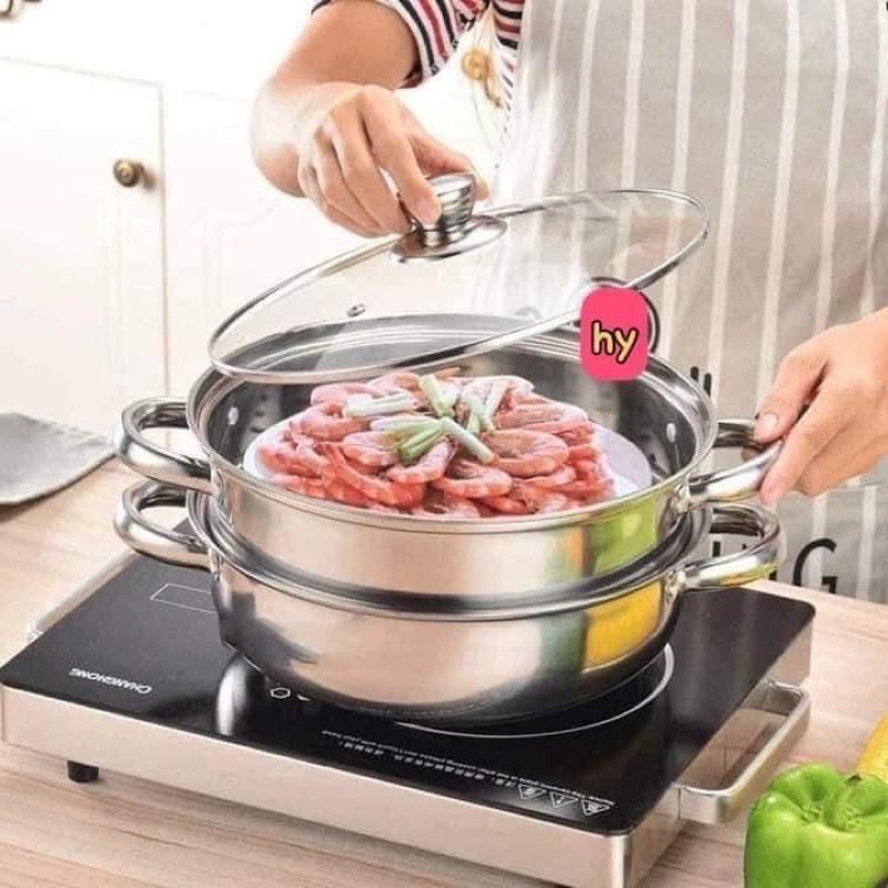 Nồi hấp kèm xửng hấp inox 2 tầng