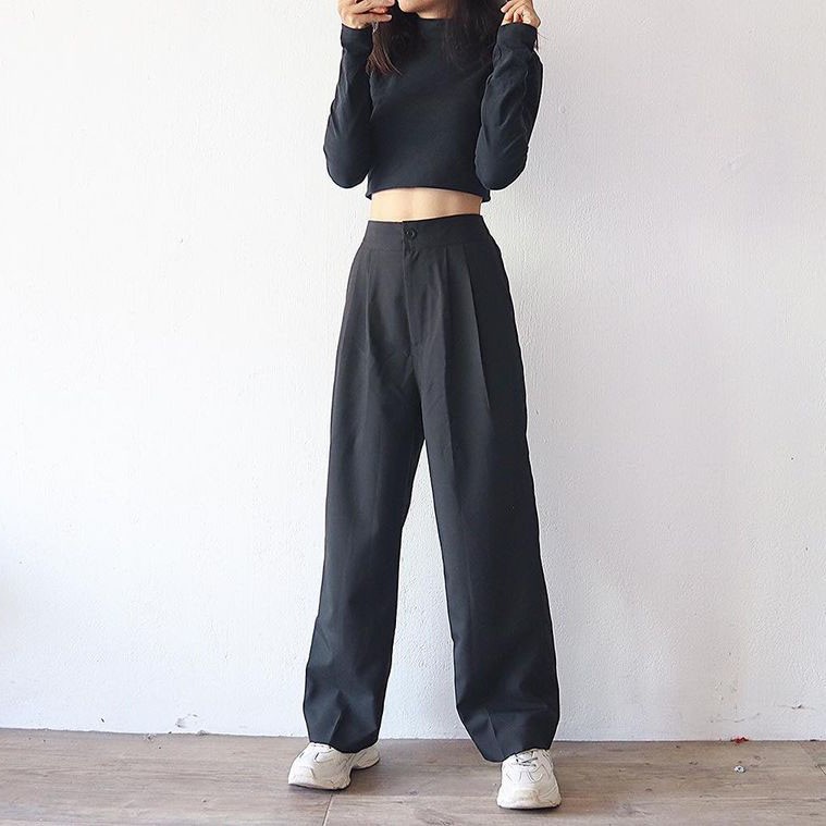 Quần ống rộng nữ lưng cao 𝐔𝐋𝐙𝐙𝐀𝐍𝐆 Style Hàn Quốc chất vải cát Hàn - Dáng quần suông mềm mại dài 100cm | BigBuy360 - bigbuy360.vn