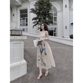 ĐẦM MAXI KHOÉT EO 2 DÂY HOẠ TIẾT