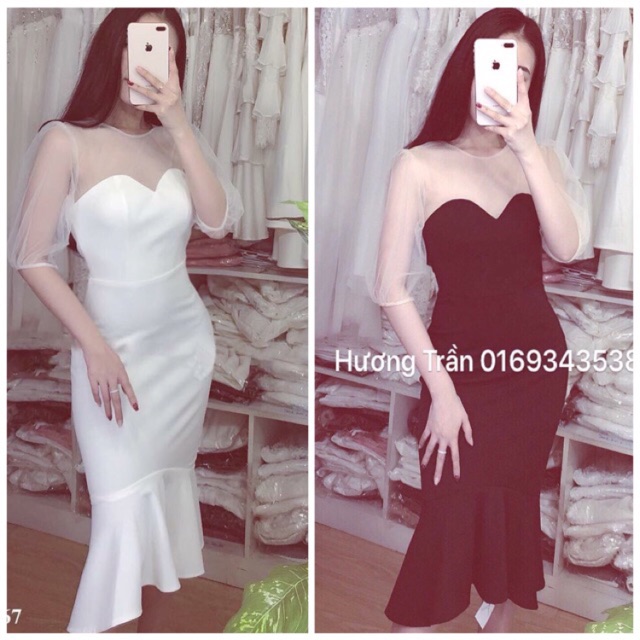 Đầm đi tiệc - Đầm body đuôi cá tay phồng ( Hình thật)