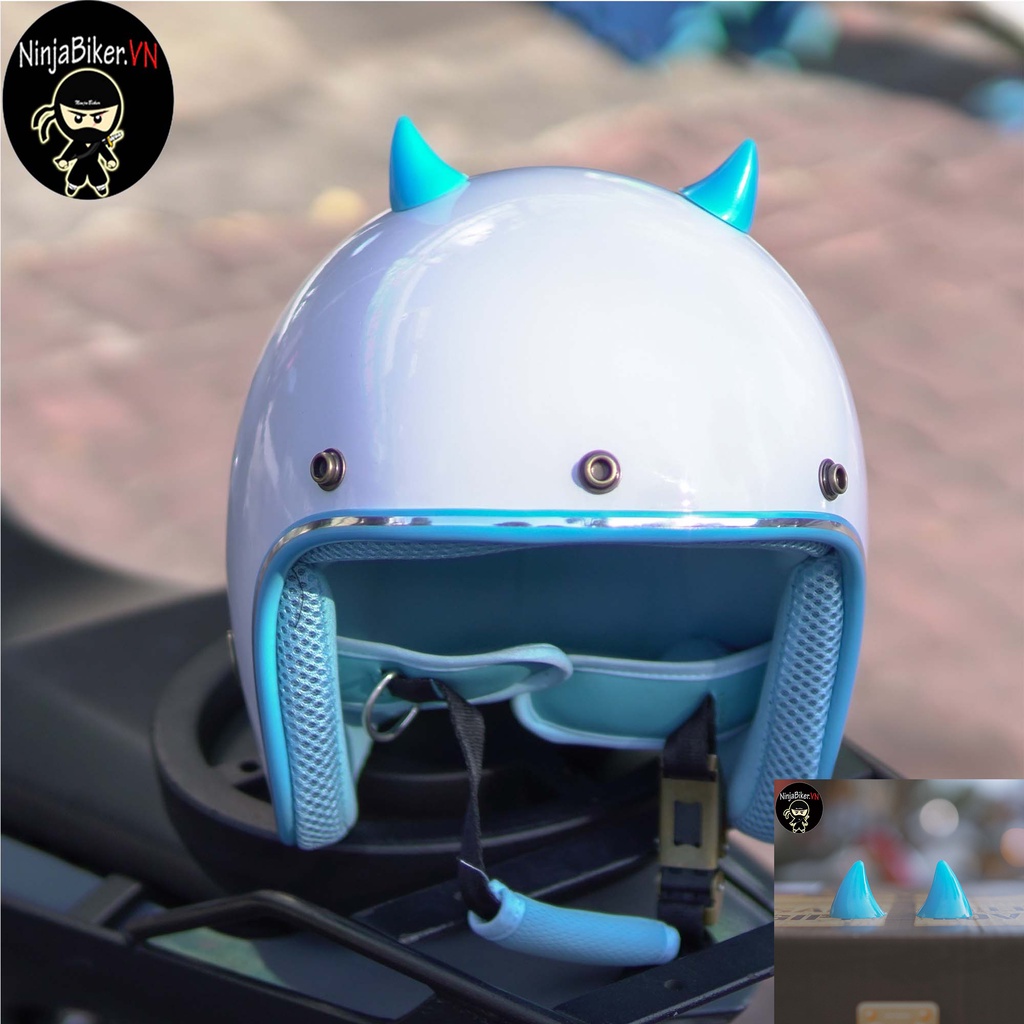 Mũ bảo hiểm 3/4 MTMAX tặng kèm sừng mini màu xanh dương nhạt