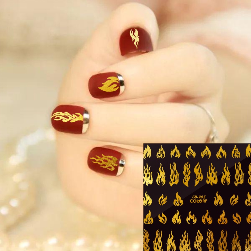 Miếng Dán Móng Tay Hiệu Ứng Lửa Lửa 3D Ba Chiều Tự Dính DIY