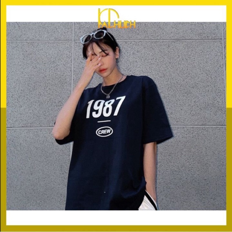 Áo thun tay lỡ form rộng 1987 CREW, vải cotton dày dặn hàng bao đẹp
