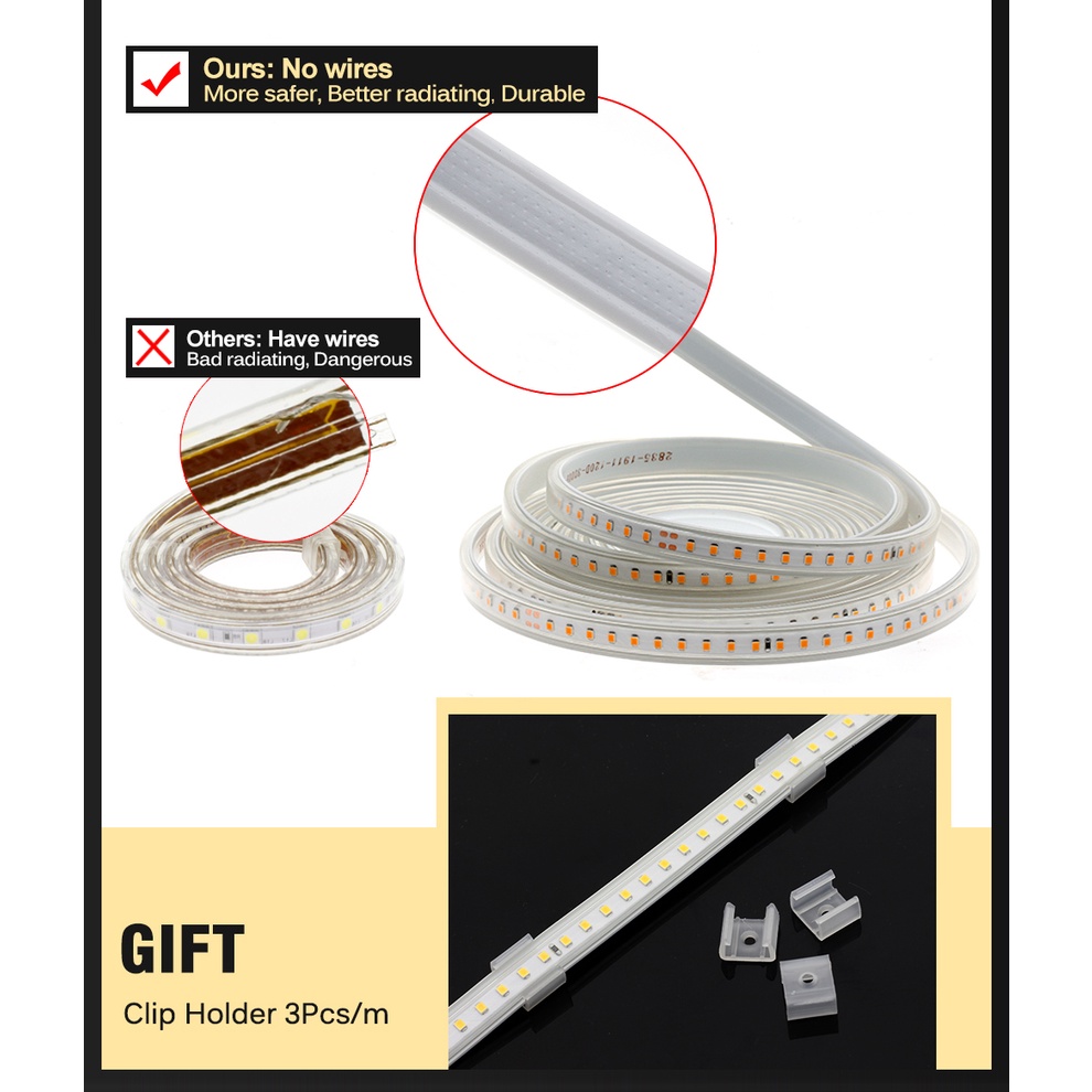 Dây Đèn LED 240v 2835 120LED/m IP67 Dài 5/10M/3m/ 2m/1m Màu Hồng/ Tím/ Xanh Dương Với Phích Cắm 1m