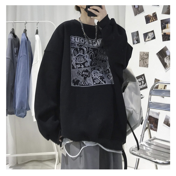 Ifnicefuture Áo hoodie Tay Dài Cổ Tròn Dáng Rộng In Họa Tiết Hoạt Hình Phong Cách Hàn Quốc Thời Trang Thường Ngày Cho Nam