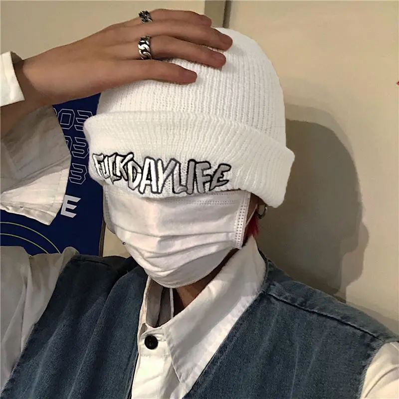 Mũ Len Men's Letter Embroidery Ins Warm Couple Knitted Hat