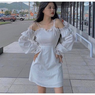 Đầm trắng rớt vai 2 màu
