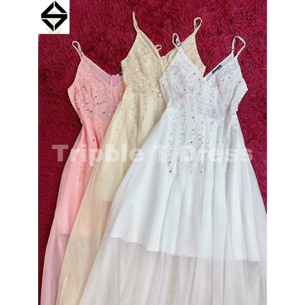 Đầm maxi xòe 2 dây kết đá pha lê ngực cao cao cấp TRIPBLE T DRESS - SIZE M/L - MS83V