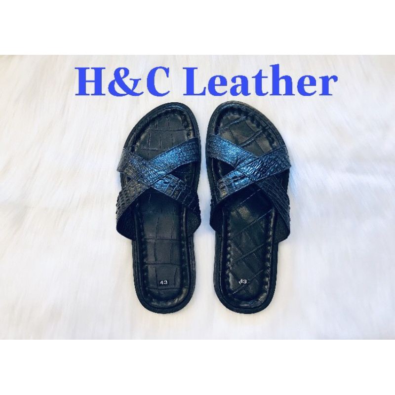 Dép nam quai chéo da cá sấu thật 100%