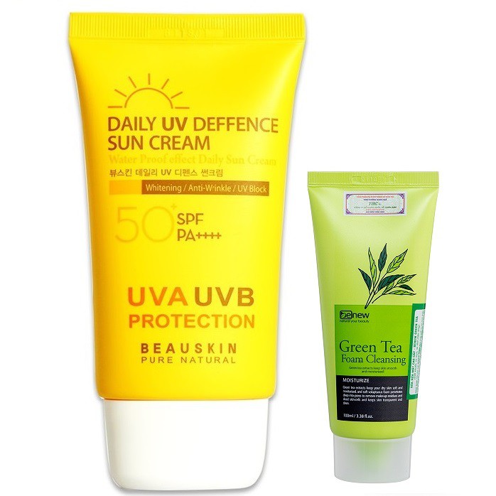 [ BỘ 2 MÓN] Kem Chống Nắng Bật Tông Lâu Trôi Beauskin Hàn Quốc 50ml/ Tuýp Kèm Sữa Rửa Mặt Benew Hàn Quốc 100ml/Tuýp