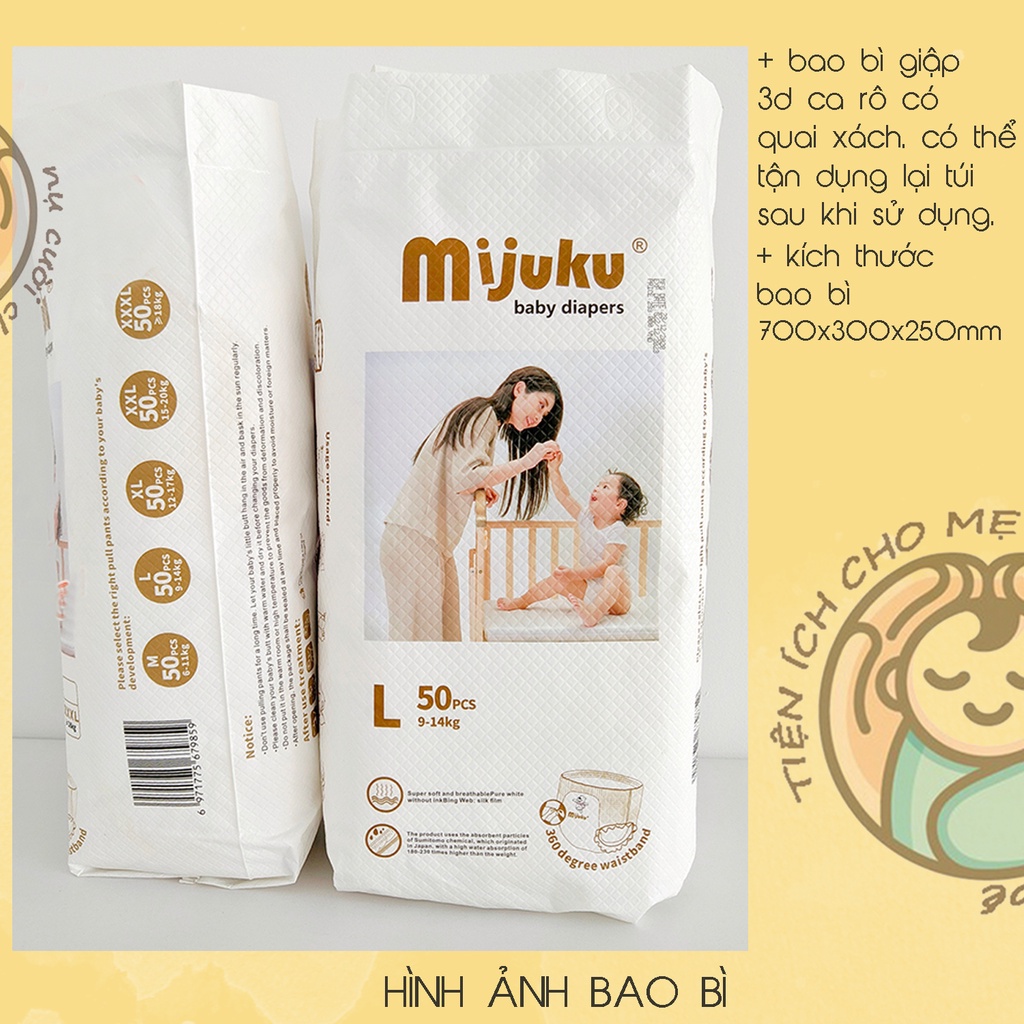 Bỉm/Tã quần/ dán Mijuku xuất Nhật M50/L50/XL50/XXL50 bịch 50 miếng (SIÊU THẤM HÚT) GIẢM GIÁ SOCK