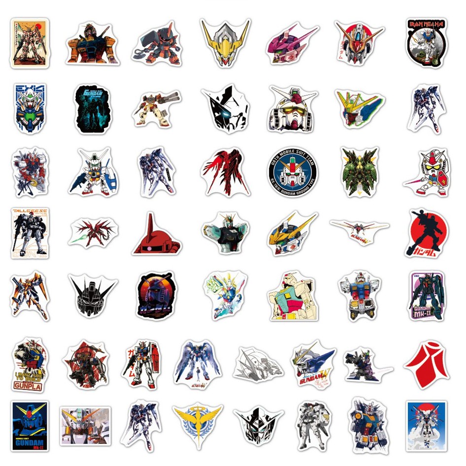 Set 100/50/25/10 nhãn dán họa tiết Gundam chống nước trang trí thủ công độc đáo