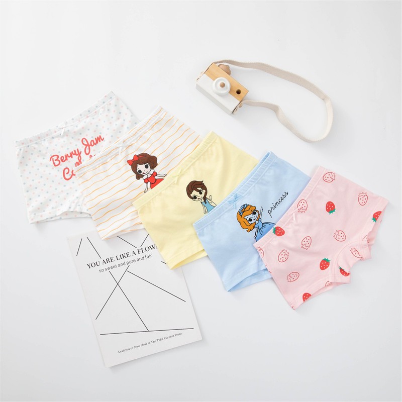 Set 5 quần chip hình công chúa cho bé gái vải cotton Áo Lá Homewear, quần lót đùi bé gái