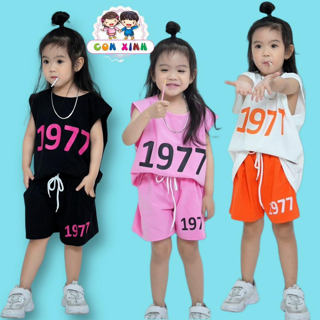 Đồ bộ bé gái Con Xinh cotton phom rộng hình in 1977, thời trang cho bé gái từ 13 đên 36kg