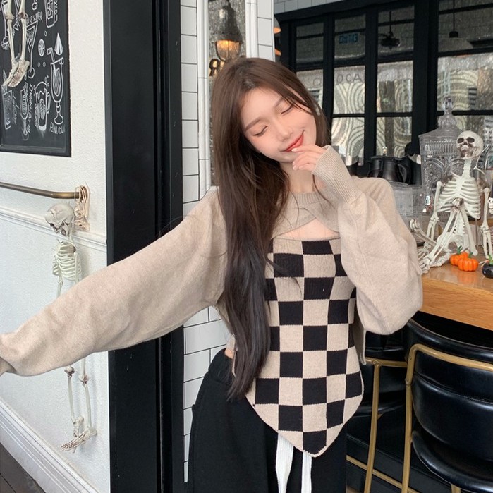 Set áo khoác và áo khoác tay dài họa tiết ca rô nhiều màu sắc thời trang dành cho nữ